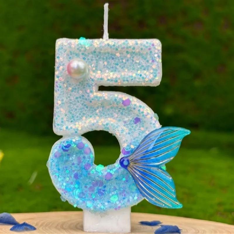 Birthday Cake Number Candles Party Decoration Candle 0 1 2 3 4 5 6 7 8 9 Blue Candles Fish Tail Wedding Boys Girls Gifts