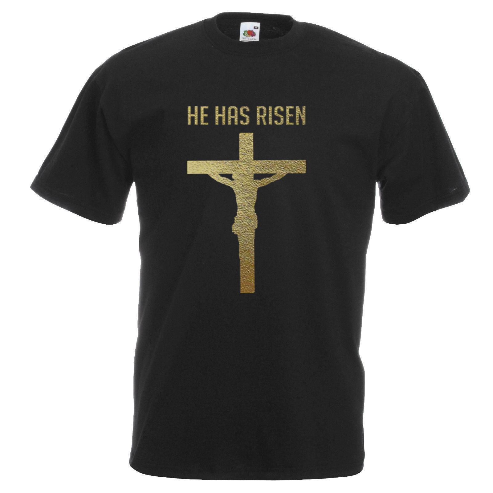Unisexs He Has Risen Crucifix Jesus Christ Catholic Faith Unisex Black TShirt 2XL