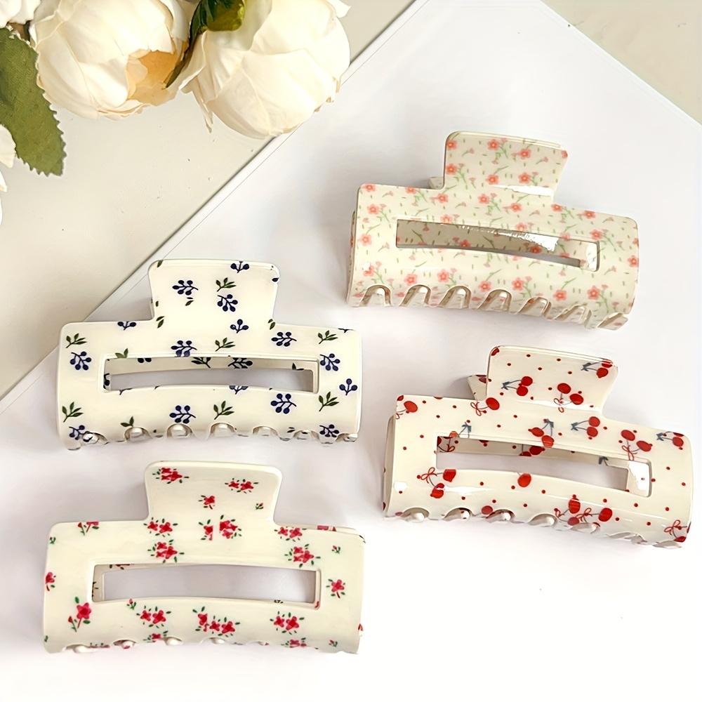 1 Stück Vintage Romantische Florale Quadratische Haarspangen - Rutschfeste Haarklammer für Dickes Haar, Frühlingsblumen Haaraccessoires Damen