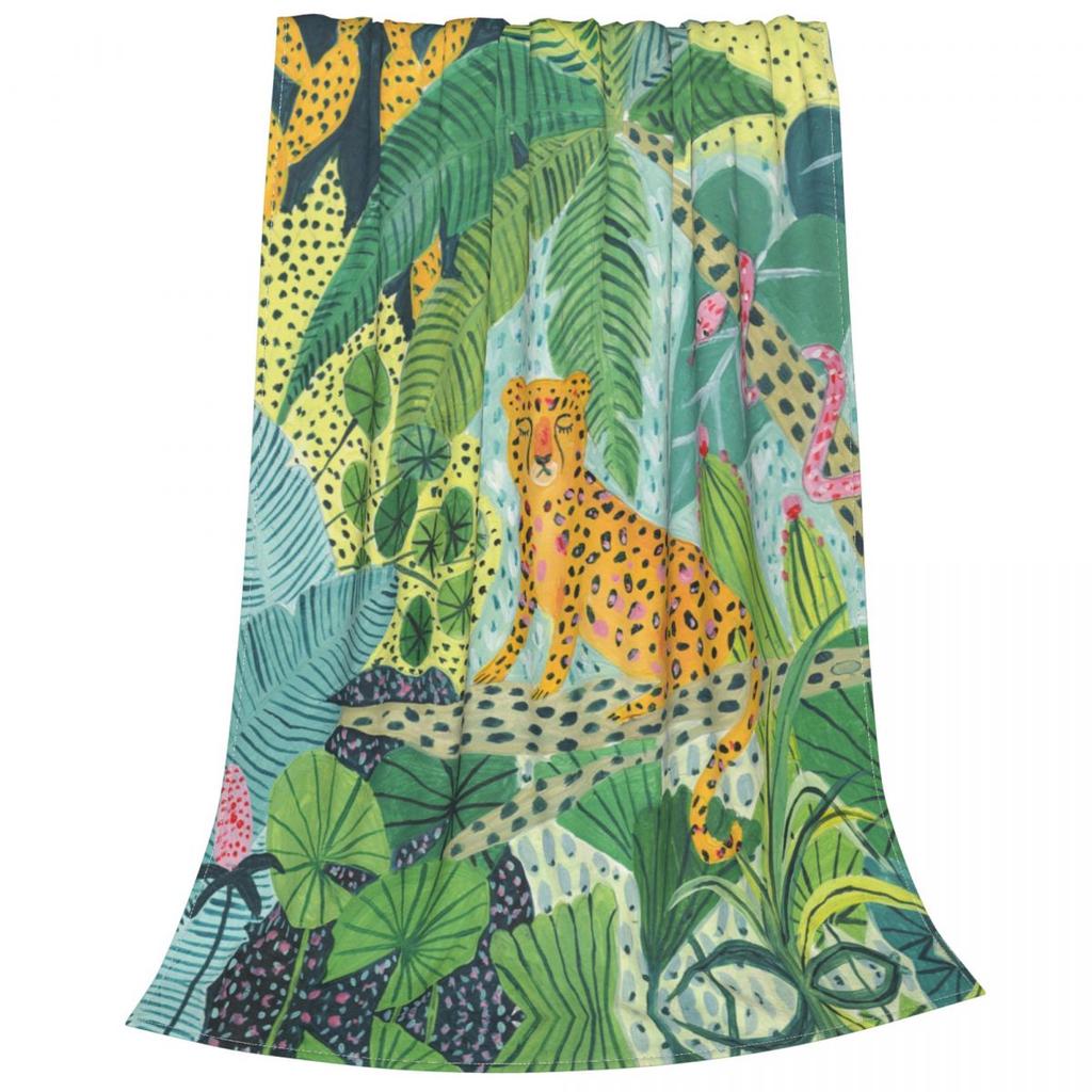 Leopard Jungle Velvet Throw Blanket Bohemian Tropical Plants Blankets for Bed Bedroom Super Warm Bedspread