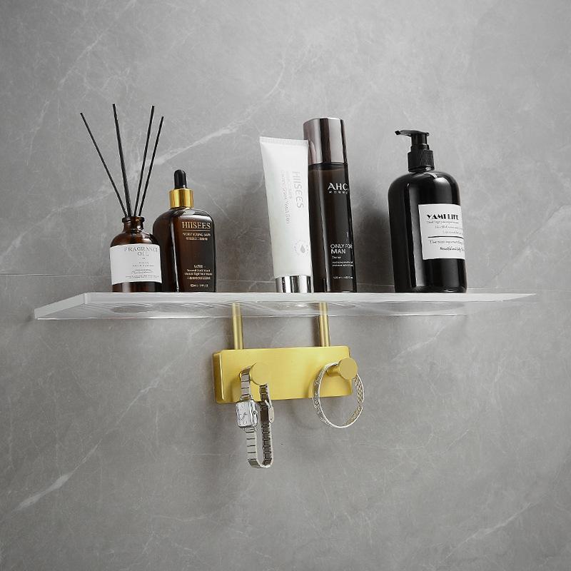 

Acrylic Bathroom Shelf Brushed Gold/Black Wall Mounted Shower Rack Bathroom Hardware Dresser Storage Rack With Hook 50cm жёлтый