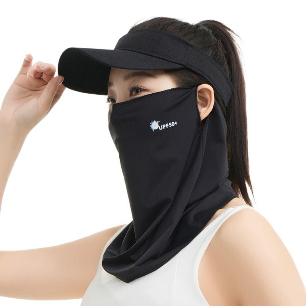 Letter Sunscreen Face Veil Breathable Neckline Face Cover Thin Summer Ice Silk Face Mask  Driving