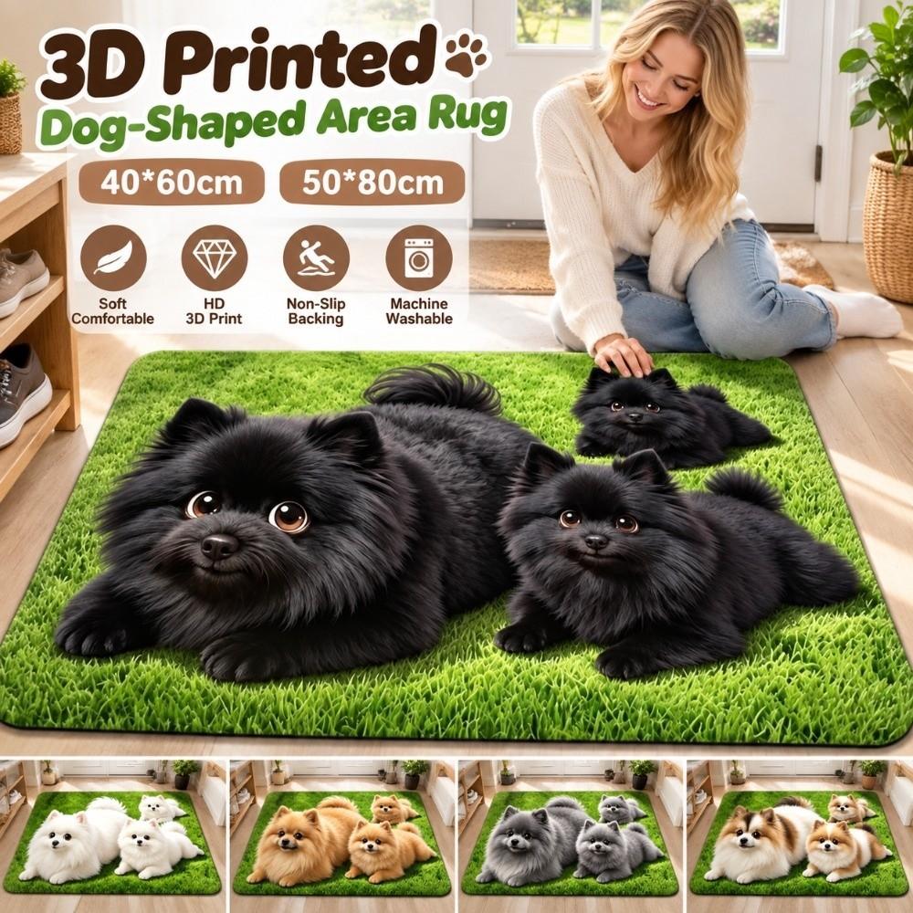 3D Printed Pomeranian Dog Mat Absorbent Animal Shaped Carpet Cute Diatom Mud Mat Home Floor Decor
