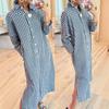 Women Plaid Print Shirt Dress Long Sleeve Button Down Collar Midi Dress With Side Slits