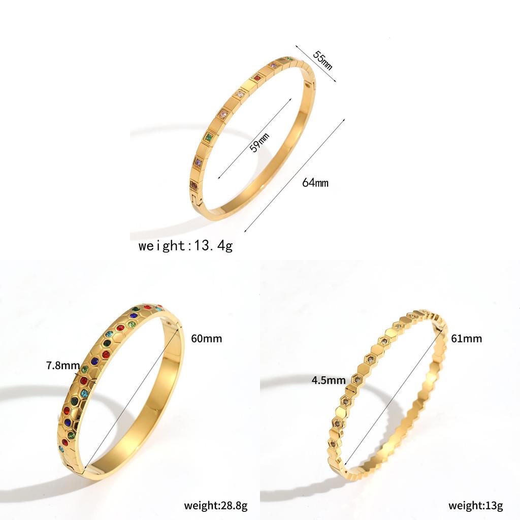 Vintage Zircon Stainless Steel Bracelet For Women With Open Clasp Jewelry Accessory