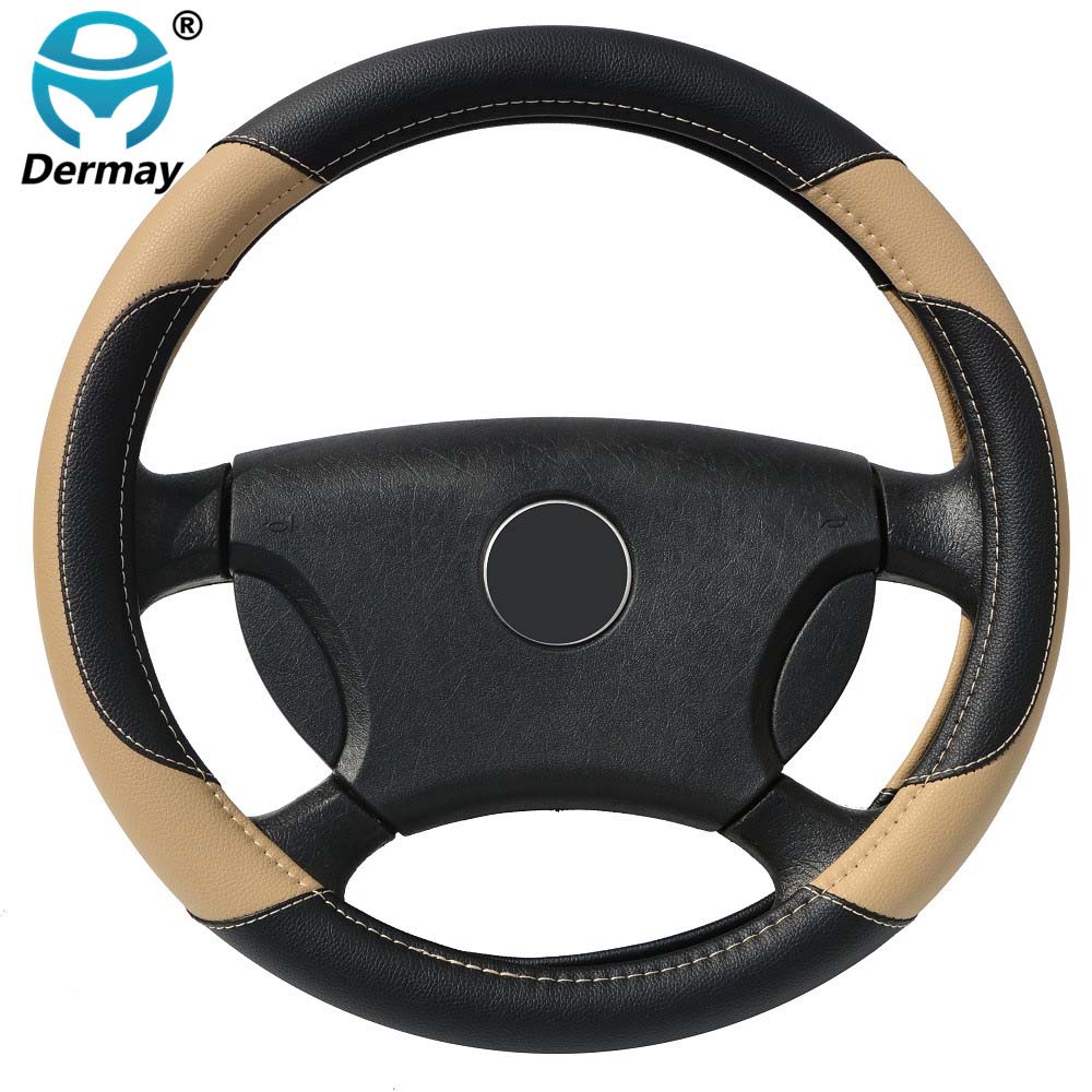 

Чехол на руль автомобиля DERMAY, кожаный чехол из микроволокна, размер M для Kia ford vw peugeot lada skoda и т. д.. Внешний диаметр 37-38,5 см бежевый