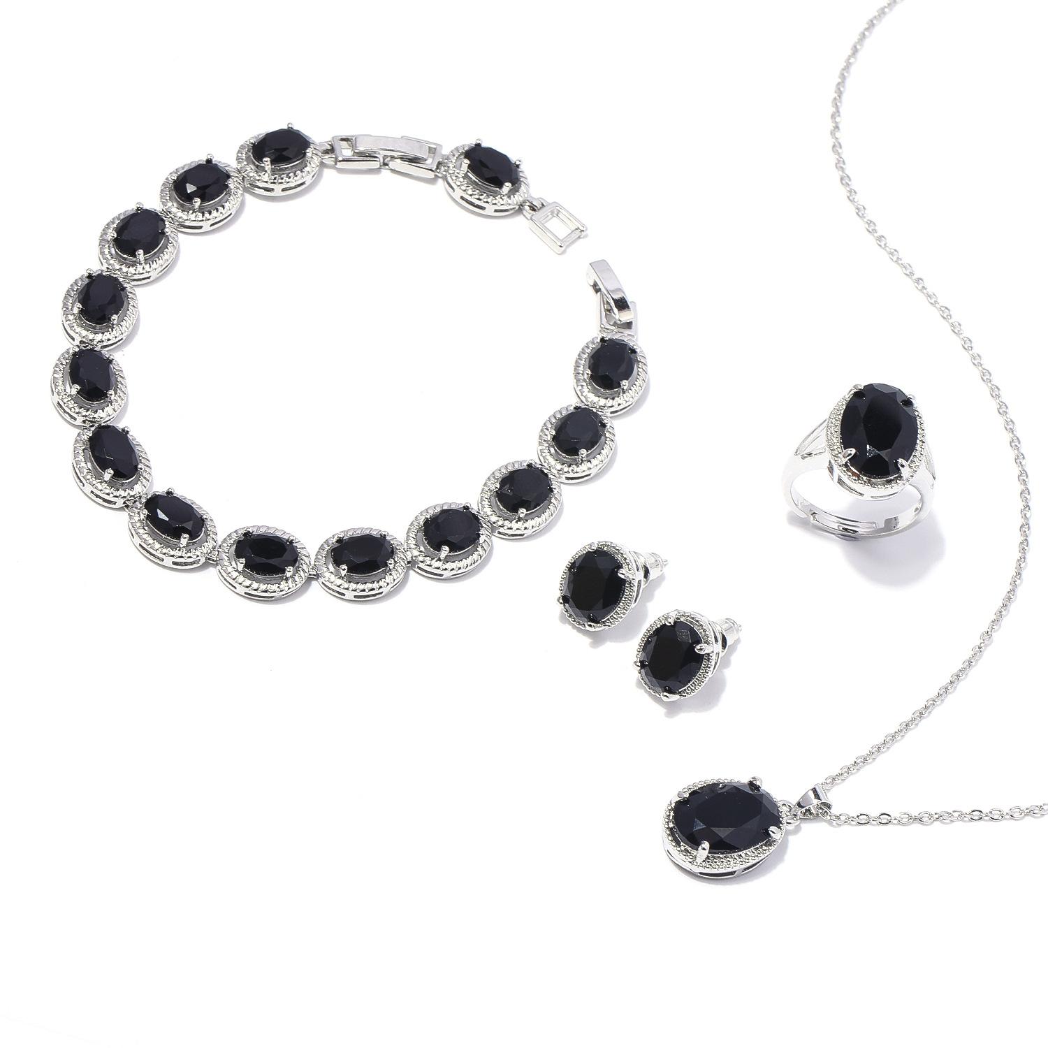 

Style Oval Zircon Necklace, Earrings, Rings, Bracelets, Fashionable and Versatile Accessories, 4-piece Set 2026 Resizable чорний