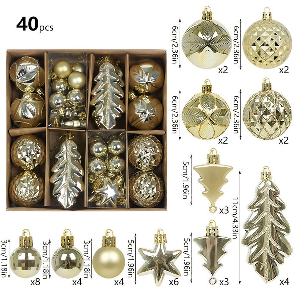 40PCS Assorted Pattern Christmas Ornaments Set Mixed Size Assorted Christmas Balls Gift
