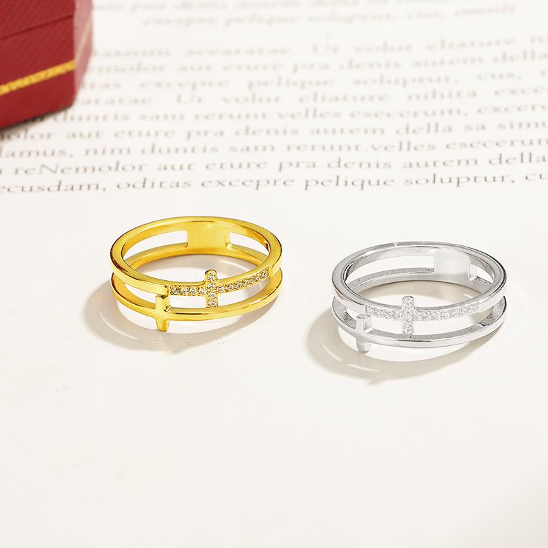 Double-Layer Cross Diamond Ring - Titanium Steel Minimalist Jewelry for Men and Women, Japan & South Korea Inspired