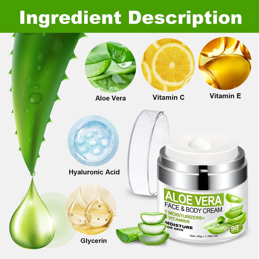 Aloe Vera ansikts- og kroppskrem - fukter huden dypt, forbedrer hudbarrieren, forfriskende og ikke-fettete for sensitiv hud