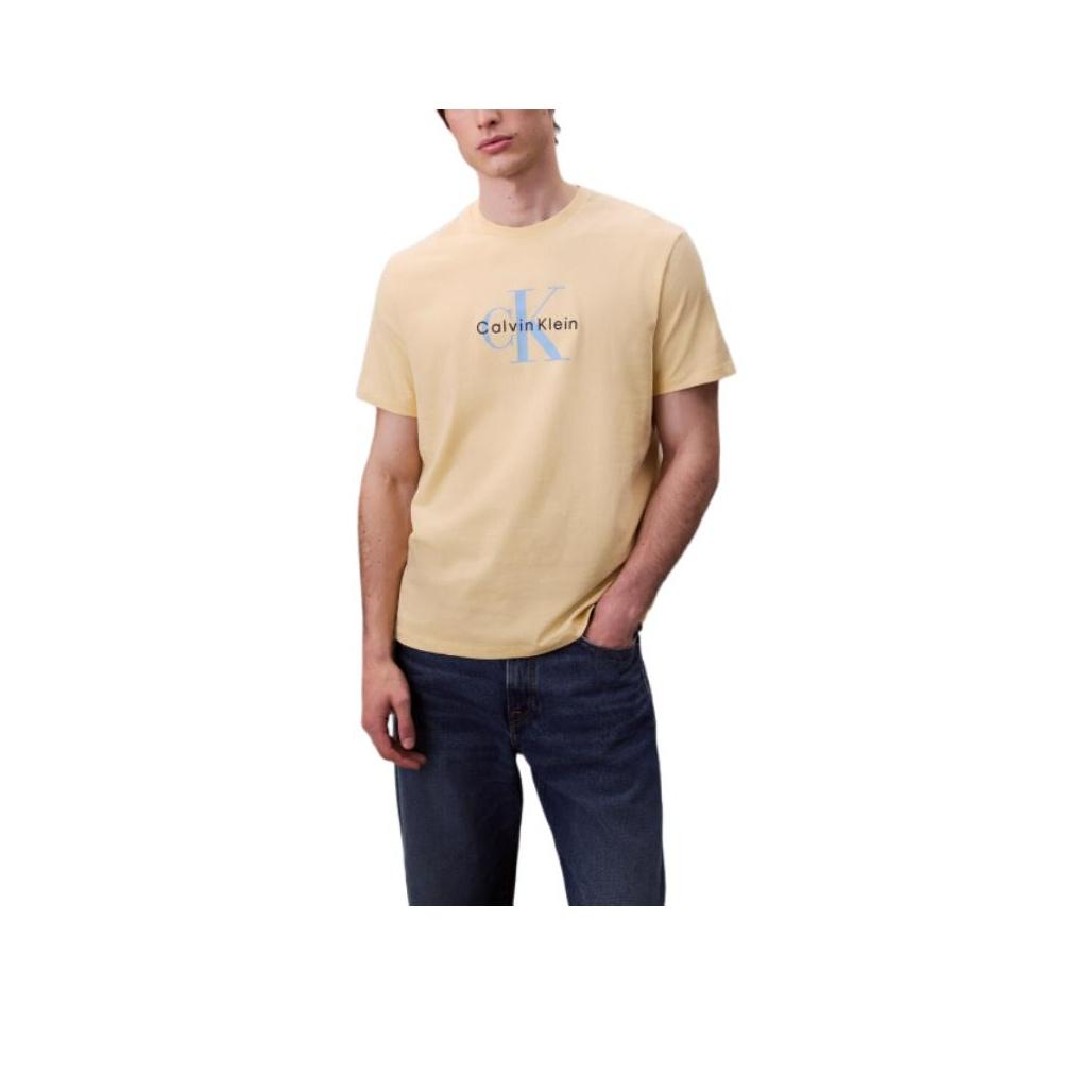 Calvin Klein Letter Logo Round Neck Short Sleeve T-Shirt Men Tops Yellow Blue 4RB862GRM9 L