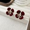Retro Flocked Flower Zirconia Stud Earrings - Exquisite Design for Versatile Wear