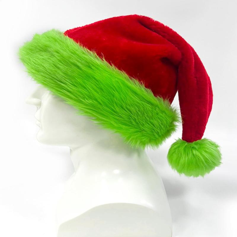 Green Monster Furry Gloves and Christmas Santa Hat for Adult Halloween Christmas Cosplay Costume Party Supplies