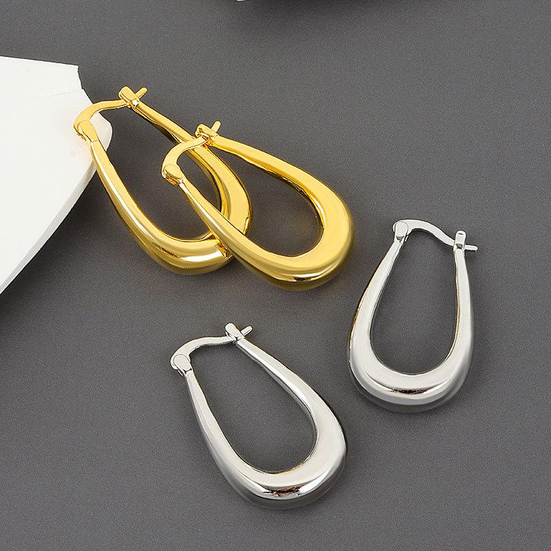 French Minimalist Gold U Shaped Hoop Earrings Water Drop Thick Circle Ear Studs Fashion Jewelry For Women