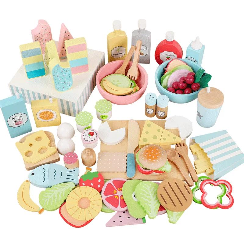 Non-Toxic Kitchen Toy High Quality Pretend Play Kids Simulation Wooden Food Salad Set Creative Wooden Fruit Toy Early Education Play House