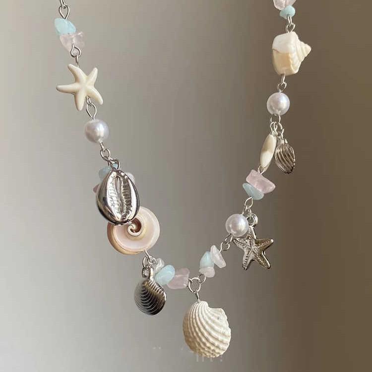 Summer Seaside Dopamine Starfish Shell Pendant Female 2025 Vacation Wind Sweet Skirt Collarbone Chain