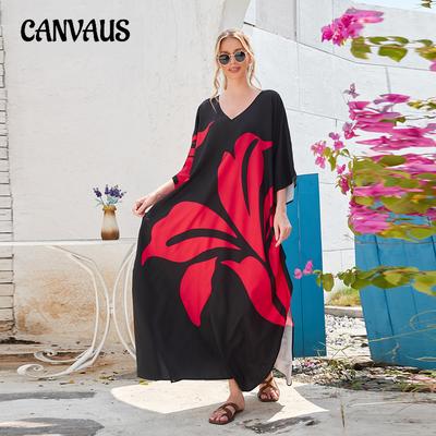 Copricostumi da donna taglie forti Abito lungo con maniche a pipistrello stampato Camicia esterna bikini ampia per vacanze da spiaggia