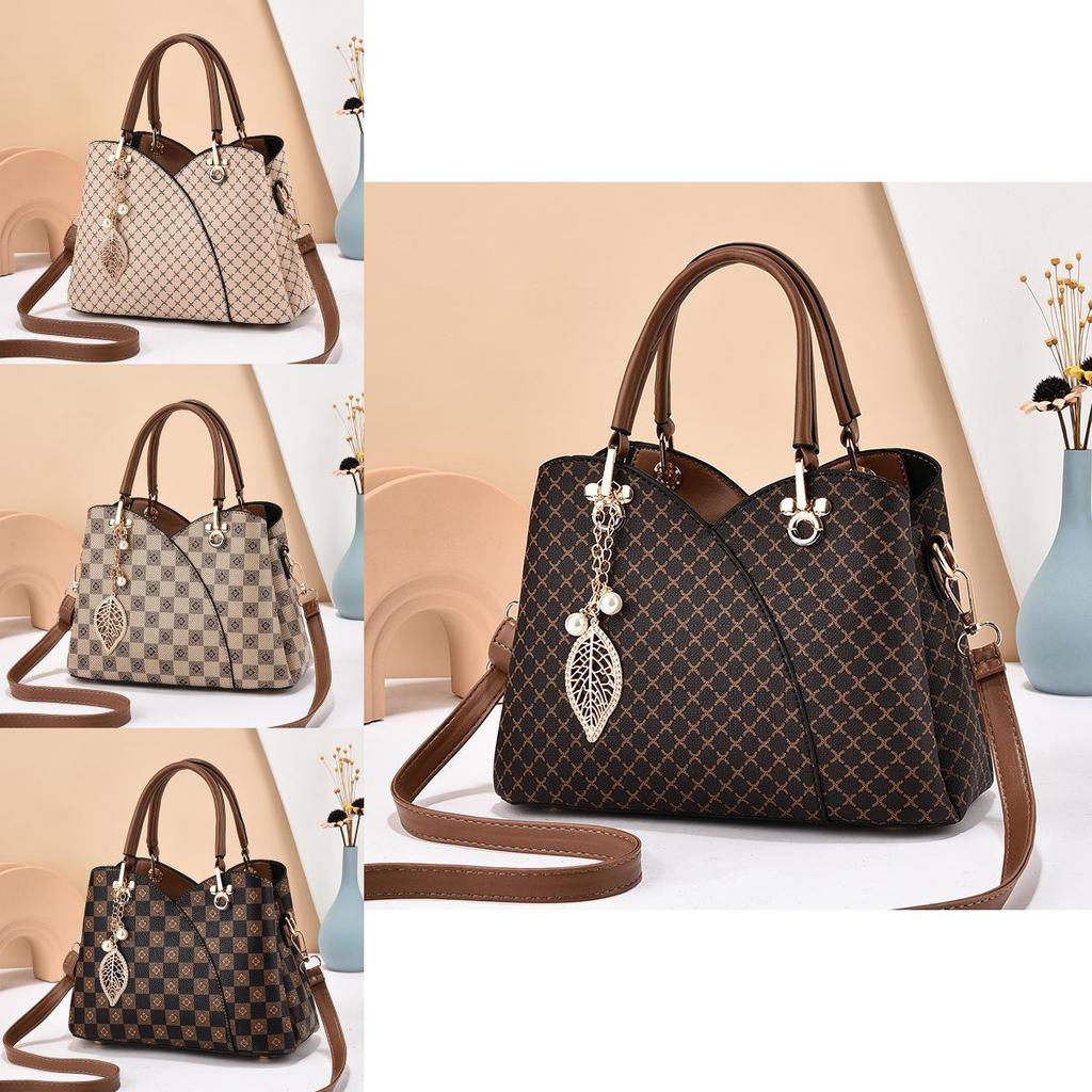 Pu Bag With Print And Plaid Pattern For Daily Use