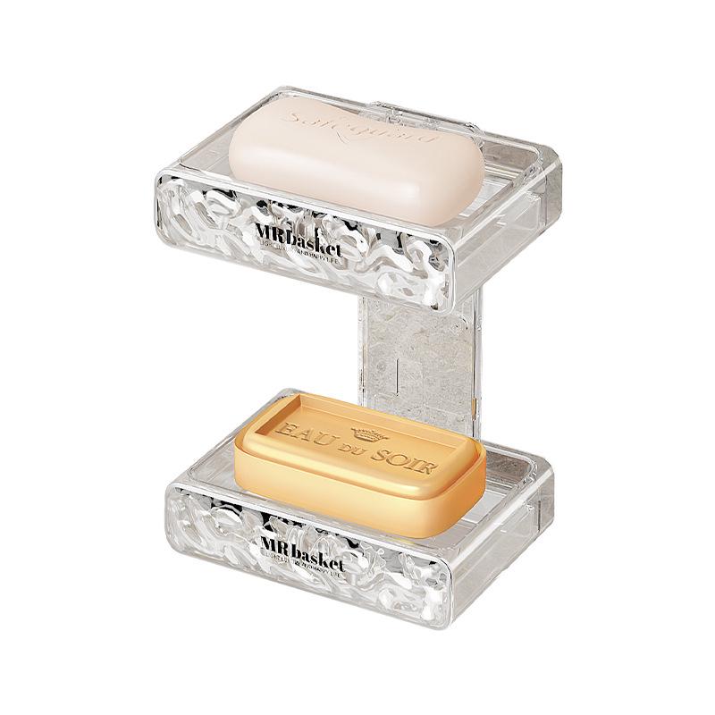 Glacier Wall-Mounted Double-Layer Draining Soap Dish - Punch-Free High-End Holder for Laundry and Bathroom