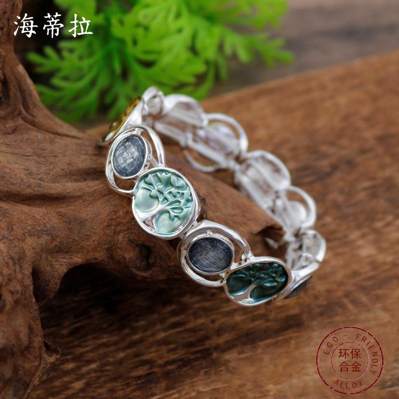New Enamel Color Tree of Life Elastic Bracelet Women's Simple and Advanced Color Fortune Tree Elastic Bracelet