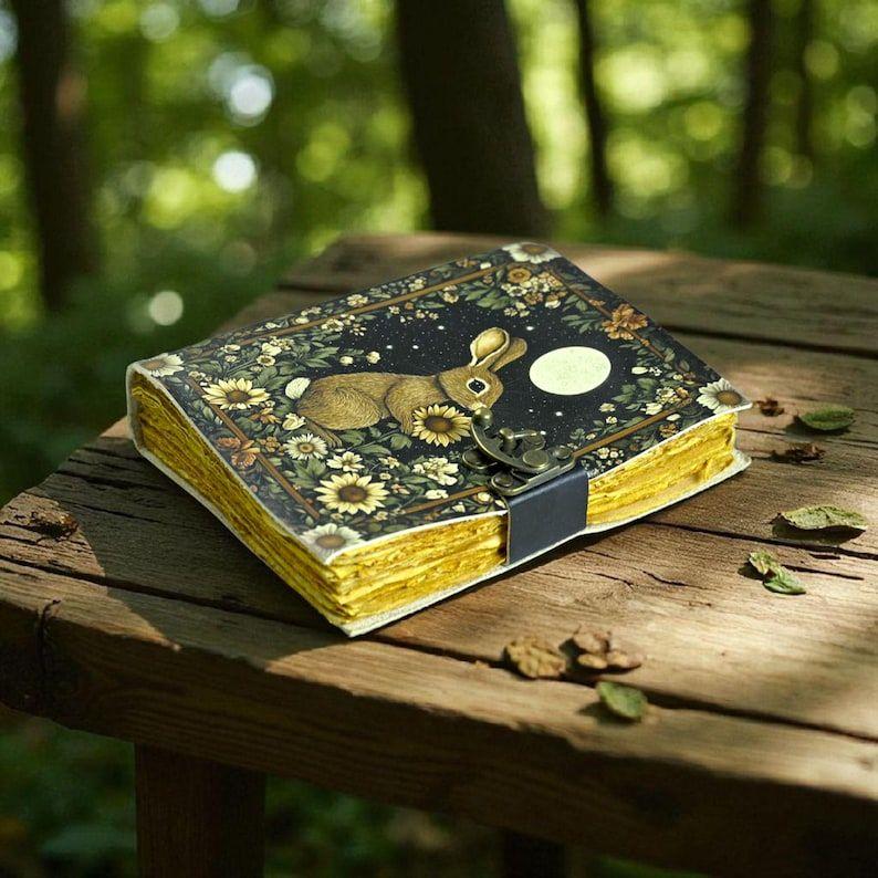 Leather Bunny Grimoire: Vintage Spell Book of Shadows with Deckle Edge