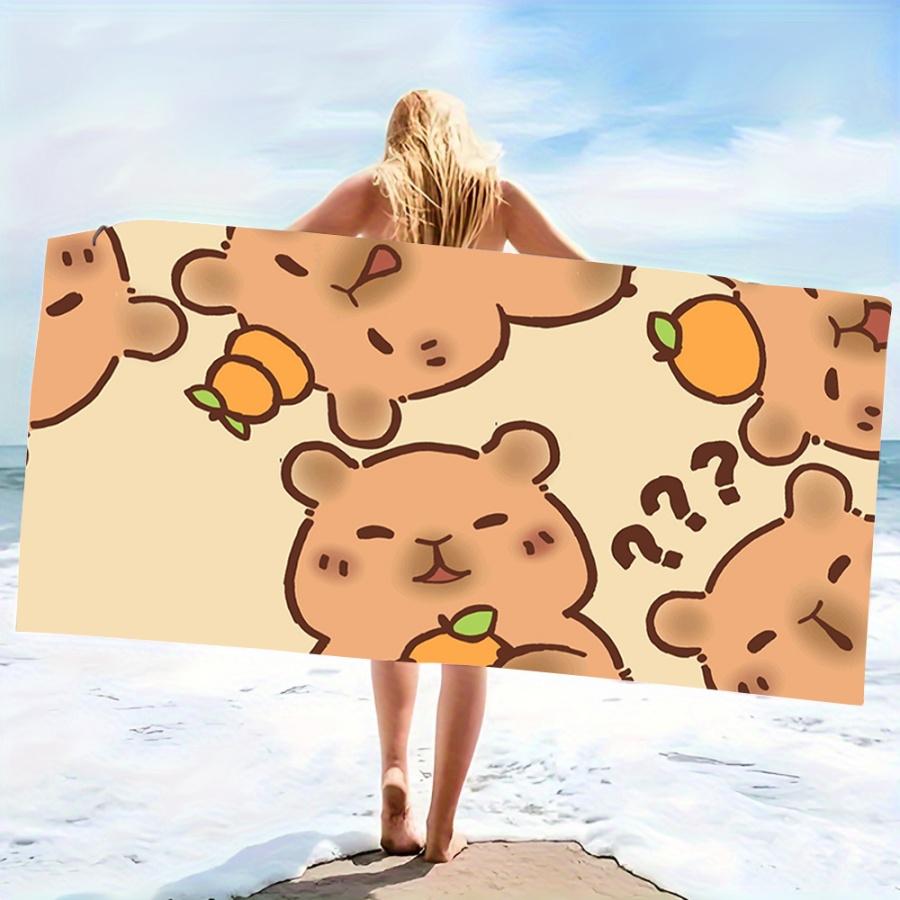 Cute Capybara Orange Beach Towel - Super Absorbent Quick Dry Microfiber, Soft Sand-Free Blanket for Picnic & Outdoor Relaxation