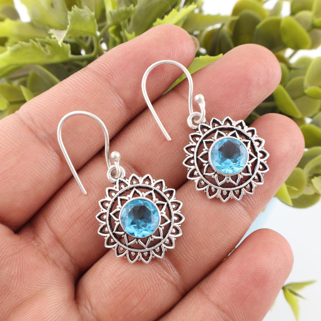 Swiss Blue Topaz Earring Gemstone Earring, 925 Solid Sterling Silver Earrings Jewelry Handmade Earrings, Silver Jewelry For Gift