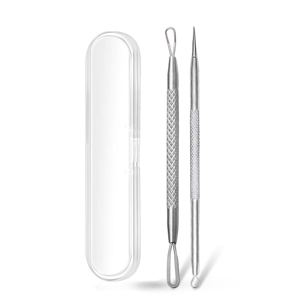 Stainless Steel Double Loop Pimple Extractor Tweezers Set for Blackhead and Acne Removal.