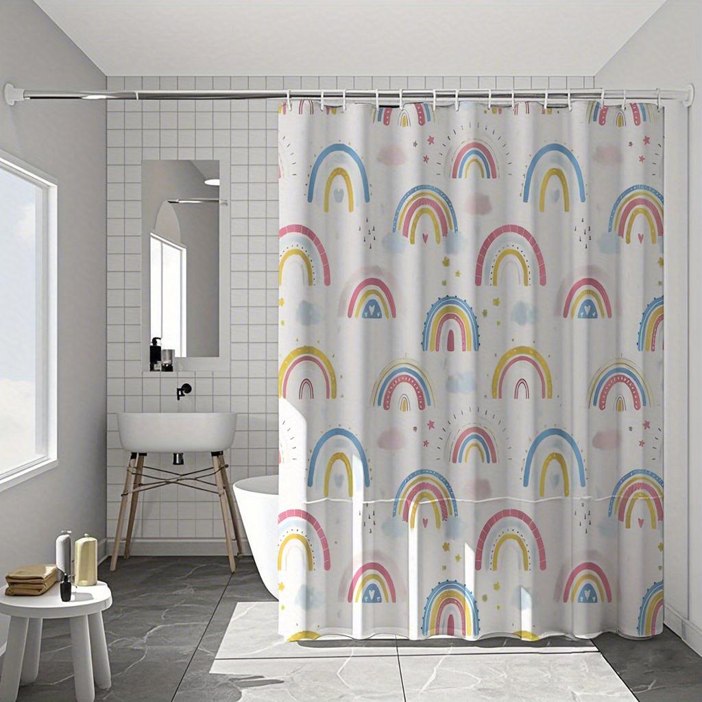 Whimsical Rainbow & Star Shower Curtain, Vibrant Pastel Polyester Design, Machine Washable, Modern Bathroom Decor