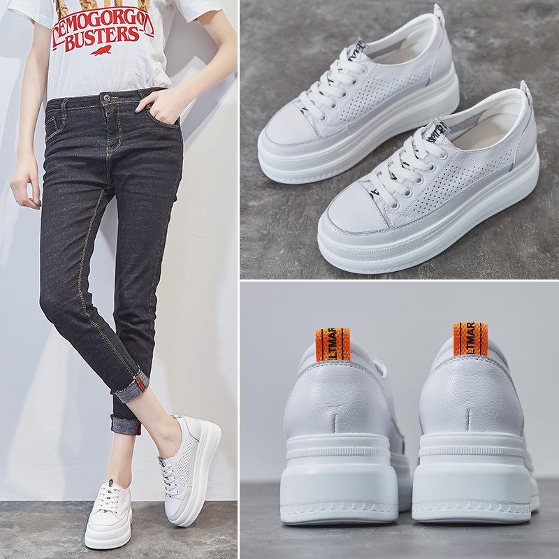 Little white shoes women's 2025 spring and summer hollow women's shoes simple and breathable 33-34 small size shoes thick sole inner height increase 