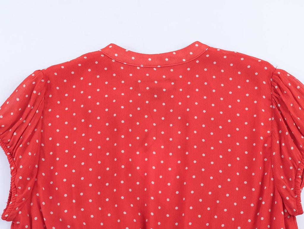 Spring 2026 Spicy Girl V-Neck Polka Dot Cinched Waist Short Dress