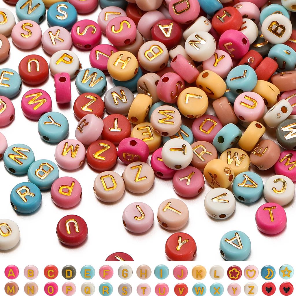 2400pcs Mixed Letter Acrylic Beads Round Flat Star Moon Spacer Beads for Jewelry Making DIy Bracelet Necklace Earring Supplies