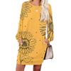 Women's Retro Printed Fashionable Long-sleeved Round-neck Pocket Dress