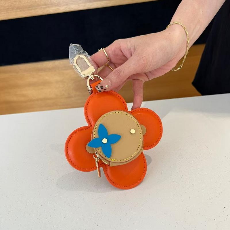 2025 New Leather Pendant Leather Mini Earphone Bag Sunflower Color Blocked Pendant Wallet Cross Border Batch
