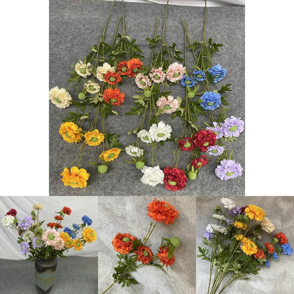 Sweet Scabious Artificial Flower Vase Arrangement For Wedding Decor And Indoor Use