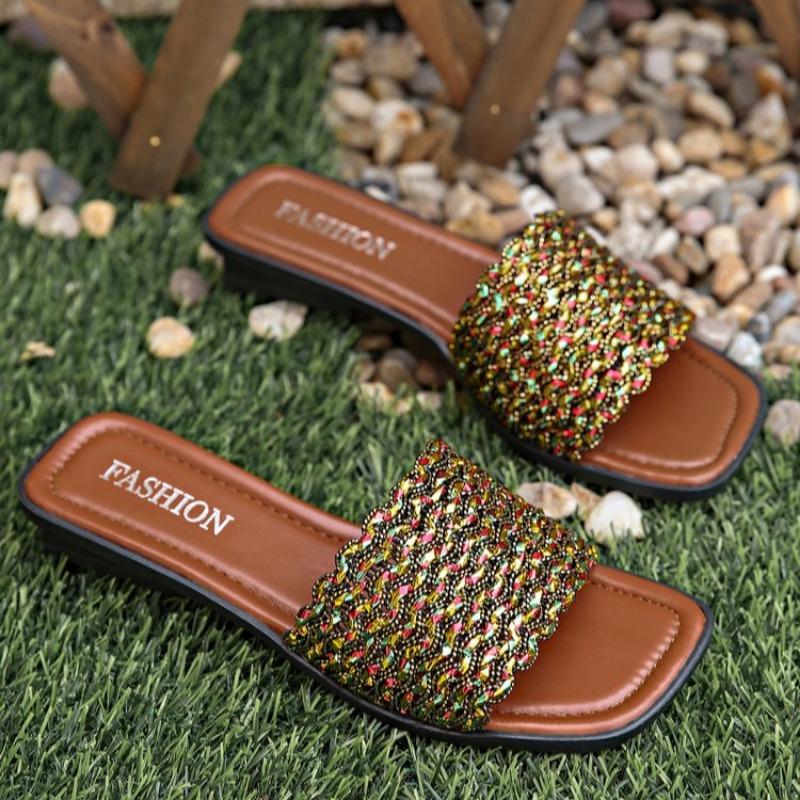 

Женские сандалии с квадратным носком, открытым носком, тканой поверхностью, мягкой подошвой, противоскользящие, износостойкие, на низком каблуке, летние шлепанцы 43 оранжево-красный