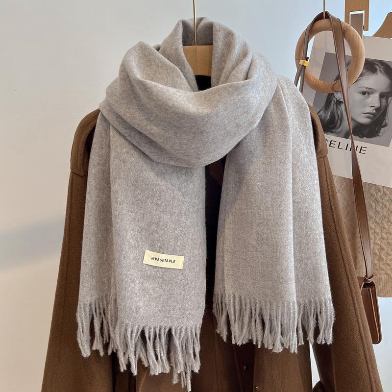 New imitation cashmere scarf women's autumn and winter versatile solid color khaki warm scarf shawl men