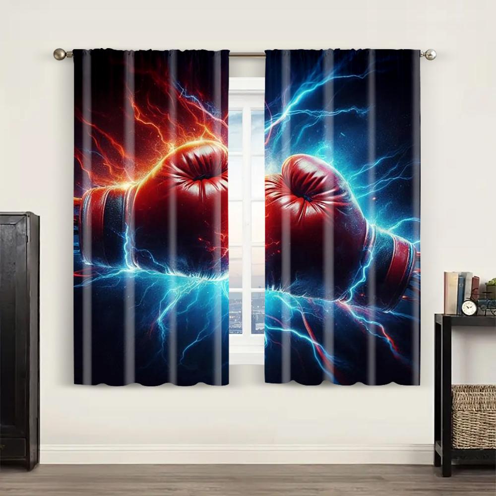 2pc,  Window Curtains Boxing Flame Lightning Competition Versatile Durable Polyester,Without Electricity Versatile Applies to