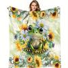 Cozy Frog Pattern Digital Printing Throw Blanket - Cute Amphibian Motif Soft Lightweight Accent for Sofa Bed Travel Office