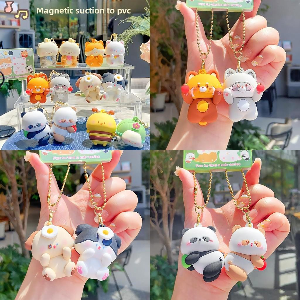 Cartoon Keyring Resin Featuring Magnetic Panda Raccoon Characters Kids Teens