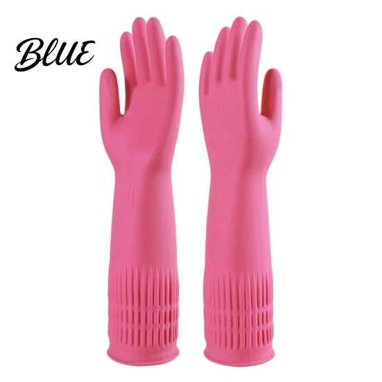 Non Slip Kitchen Cleaning Gloves Fleece Lined Dishwashing Gloves, Waterproof Natural Latex Household Protective for Dish Washing Non-Slip Grip