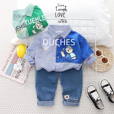 Chlapecká košile s kresleným medvídkem a džíny dvoudílný set: Korejský trendy jarní/podzimní outfit