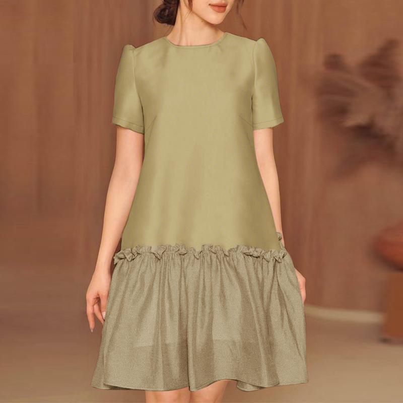 

ZANZEA Женское повседневное однотонное платье с короткими рукавами и круглым вырезом M