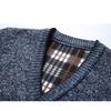 Men's New Winter Fleece Lined V-Neck Knit Cardigan, Young Adult Casual Long Sleeve Sweater Outerwear