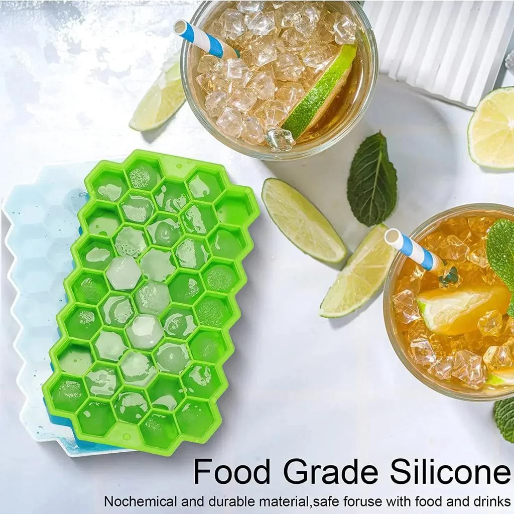 37 grid Silicone Ice Cube Mold with Cover Cellular Mesh Stackable DIY Ice Mold Reusable Food Grade Kitchen Utensils