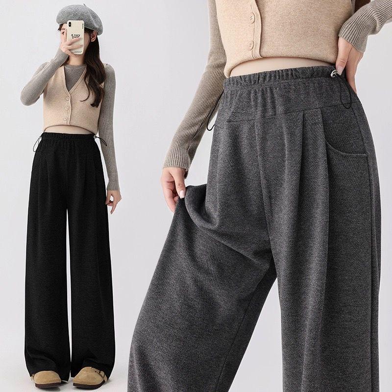 Umstandsmode Weitbeinige Samthose: Gemütliches Design mit seitlichem Kordelzug für Herbst/Winter, ideal sowohl für vor als auch nach der Schwangerschaft.