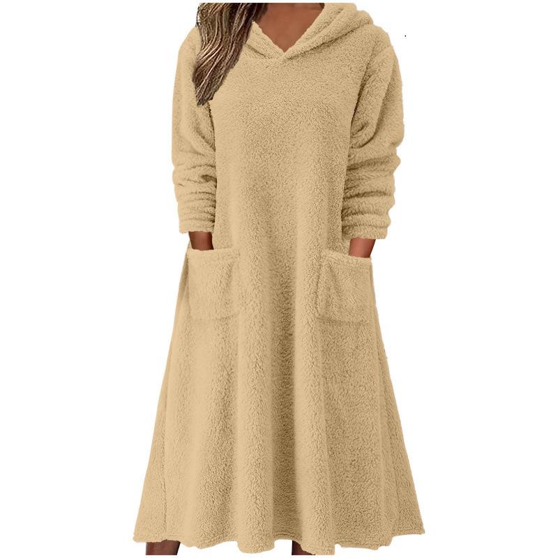2025 Cross-border New Autumn and Winter European, American and Amazon, Loose Casual Fluff Hooded Long-sleeved Dress Loungewear