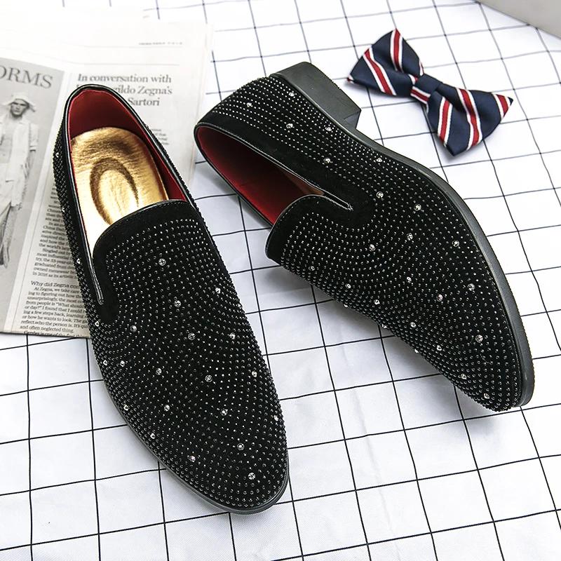 2024 Men's Dress Shoes Luxury Italian Style Loafers Men Formal Shoes For Men Nightclub Wedding Dress Rhinestones Zapatos
