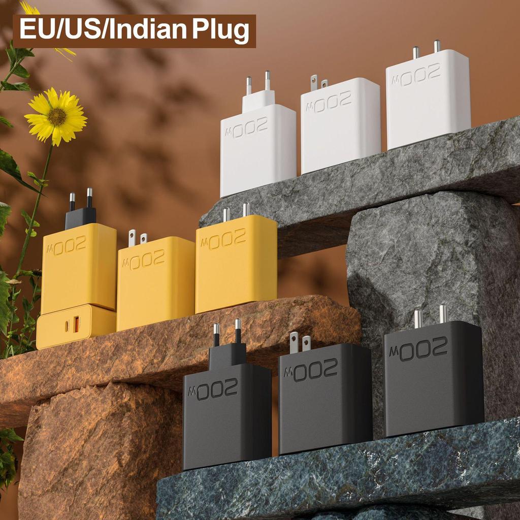 European Standard 200W Super Fast Charging Head, Dual-Port PD+USB Compatible Mobile Charger.