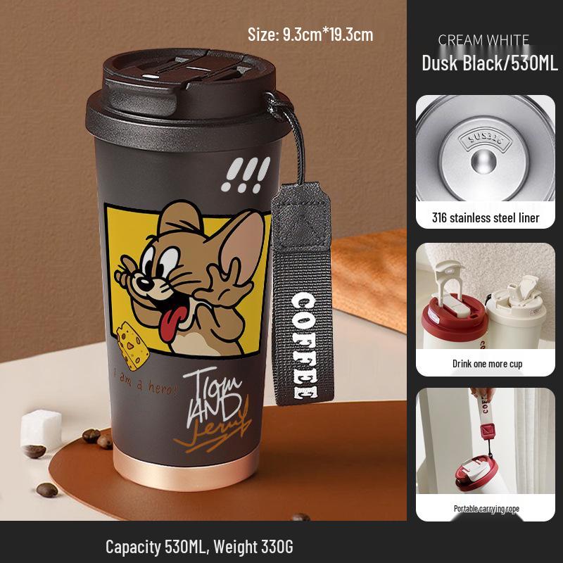 Tom and Jerry Stainless Steel Insulated Straw Cup - Cute Cartoon Coffee and Water Bottle